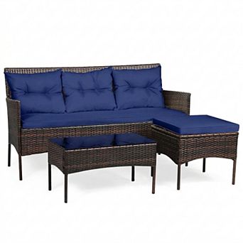 3 pc Patio Sectional Sofa Set with Cushions and Coffee Table