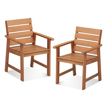 2 pc Patio Hardwood Dining Chairs with Slatted Seat and Backrest