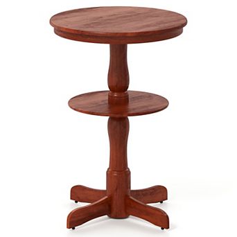 2 tier Round High Top Bar Table with Storage Shelf and Pedestal Base