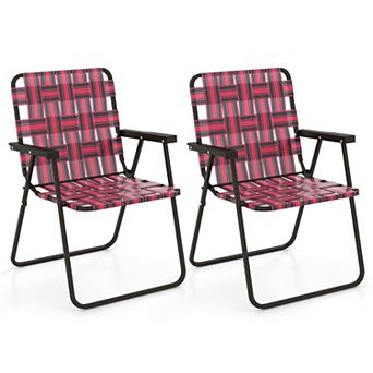 2 pc Folding Beach Chair Set with PE Webbing for Camping Lawn
