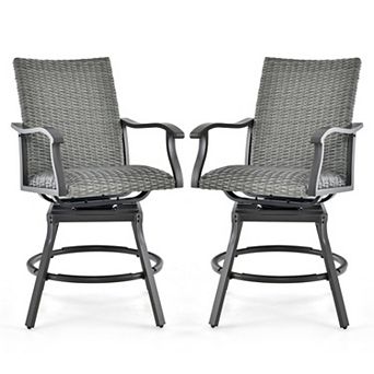 2 pc Patio Swivel Bar Chair Set with 4D Air Fiber Quick-Dry Cushion