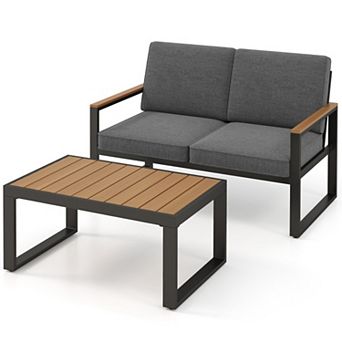 2 pc Patio Aluminum Loveseat and Coffee Table Furniture Set