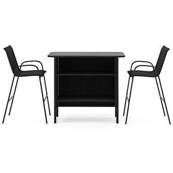 3 pc Outdoor Bar Set with Footrest and 2 tier Shelf