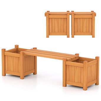 3 in 1 Outdoor Planter Box with Bench and Garden Beds
