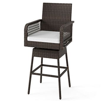 29 Inch Patio 360 Swivel Rattan Bar Stool with Cross Woven Armrests