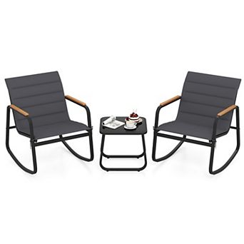 3 pc Outdoor Rocking Bistro Set with Glass Table