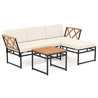 3 pc L Shaped Patio Furniture Set for Porch and Poolside