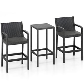 3 pc Outdoor Patio Bar Table and Stools Set with PP Seats