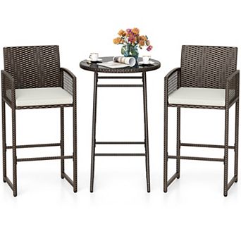 3 pc Patio Wicker Bar Height Dining Set with Armchairs
