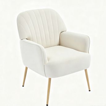 Modern Upholstered Velvet Accent Chair, Cozy Sofa Side Armchair with Metal Legs, for Bedroom/Office