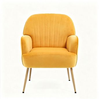 Modern Upholstered Velvet Accent Chair, Cozy Sofa Side Armchair with Metal Legs, for Bedroom/Office