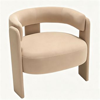 Modern Velvet Accent Chair, with 3 Legs Side Arm Chair, Wooden Legs, Upholstered Barrel Chair