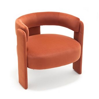 Modern Velvet Accent Chair, with 3 Legs Side Arm Chair, Wooden Legs, Upholstered Barrel Chair