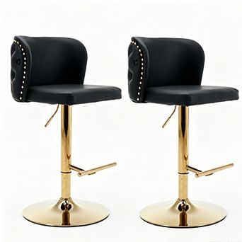 Swivel Barstools Set of 2, with the whole Back Tufted, PU Upholstered Bar Stools