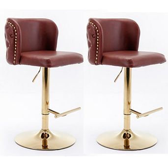 Swivel Barstools Set of 2, with the whole Back Tufted, PU Upholstered Bar Stools