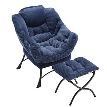Corduroy Lazy Chair with Ottoman, Leisure Upholstered Sofa Chair, with Armrests and a Side Pocket