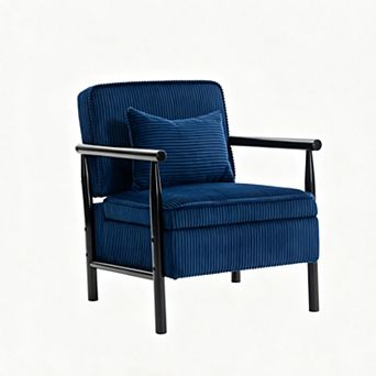 Mid Century Modern Arm Side Chair, with Hidden Storage, Corduroy Fabric Accent Chair, Wood Frame