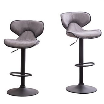 Weathered Bar Stools Set of 2, with Backrest and Footrest, Chrome Base and Leather Seat