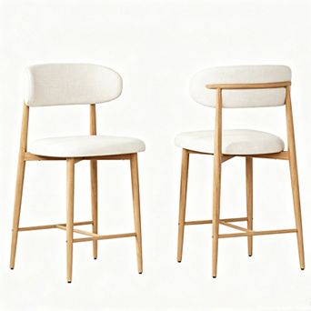 Modern Counter Height Bar Stools Set of 2, Upholstered Counter Stools, Sturdy Metal Legs