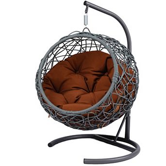 Heybly Cat Swing Bed with Stand & Cushion, Rattan Egg Chair with Hanging Design for Small Pets