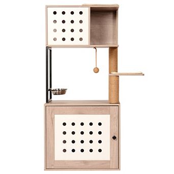 Heybly Cat Tree with Litter Box Enclosure, Hammock, Bed, Food Station, Scratching Posts