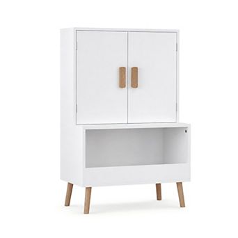 Heybly Kids Toy Storage Cabinet with Doors and Open Shelf, Organizer with Natural Legs