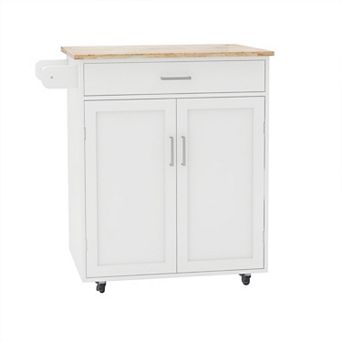 Heybly Kitchen Island Rolling Trolley Cart with Adjustable Shelves, Rubber Wood Table Top