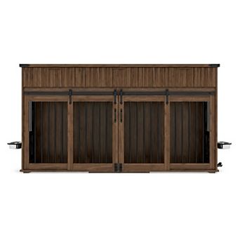 Heybly 71" Double Dog Crate Furniture with Power Outlet & Rotating Feeders for Large Dogs
