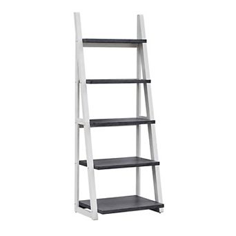 Heybly 5 tier Ladder Shelf Bookcase, Rubber Wood Frame Storage Rack with MDF Shelves, Bookshelf