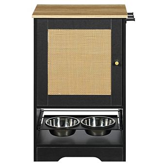 Heybly Hidden Pet Feeding Station with Storage Cabinet, 2 Elevated Dog Bowls & Side Hooks