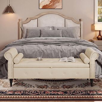 Vabches Tufted Storage Bench, Faux Leather Entryway Bench, Upholstered End of Bed Ottoman