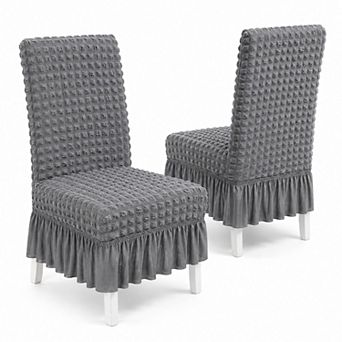 2 Pack Textured Stretch Dining Chair Covers with Ruffled Skirt