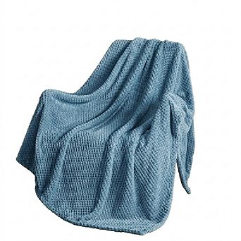 Waffle Textured Fleece Throw Blanket, Soft Lightweight