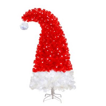 6 FT Artificial Christmas Tree with LED Light, Santa's Hat Shape with 1050 Tip