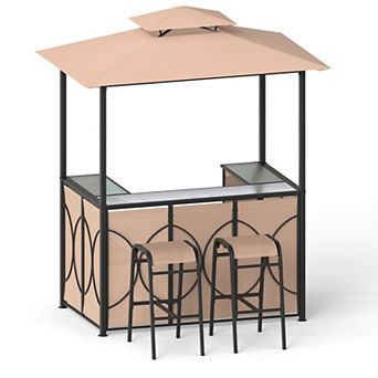 Costway 6.5 x 4 x 8 FT Grill Gazebo Set with 2 Bar Stools, Tempered Glass Bar Table