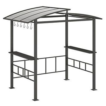 Costway 8' X 5' Hardtop Grill Gazebo with Vented Polycarbonate Roof Side Shelves Hooks