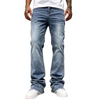 Men’s Frayed‑Hem Stacked Flared Jeans, Fashion Wide‑Leg Denim Pants Streetwear Trousers