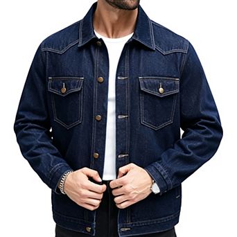 Men’s Lapel Collar Denim Trucker Jacket, Button‑Front Casual Outerwear Coat