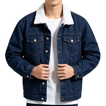 Men’s Fleece‑Lined Denim Trucker Jacket, Warm Sherpa Collar Casual Winter Outerwear Coat