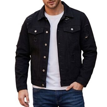 Men’s Heavily Ripped Denim Trucker Jacket, Button‑Up Long‑Sleeve Street‑Fashion Outer Coat
