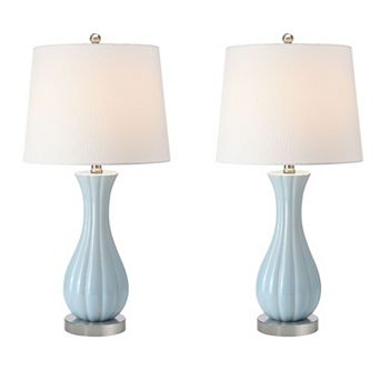 Set of 2 Blue Ceramic Table Lamps with Linen Shades,25.5 in