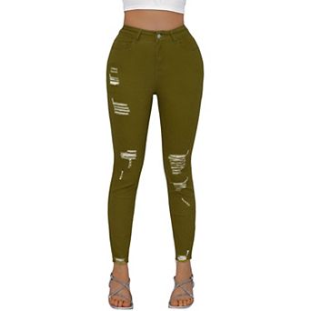 Women's High‑Rise Skinny Cropped Jeans,Distressed Ripped Denim Pants