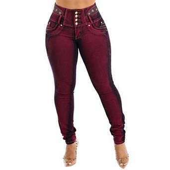 Women's High‑Rise Slim‑Fit Denim Pants,Ornamented Waist Casual Jeans