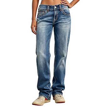 Women's Low‑Rise Straight‑Leg Denim Jeans,Decorative Stitched Back Pockets