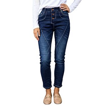 Women's Skinny Denim Pants,Button‑Fly Slim‑Fit Jeans With Contrast Stitching