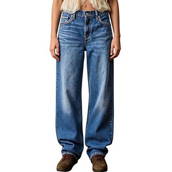 Women's Mid‑Rise Baggy Wide Leg Denim Pants,Loose Casual Jeans