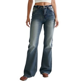 Women's Flared Denim Jeans,Back‑Pocket Stitch‑Detail Bell‑Bottom Pants