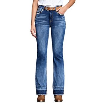 Women's Bootcut Denim Pants,Frayed‑Hem Contrast‑Stitch Jeans