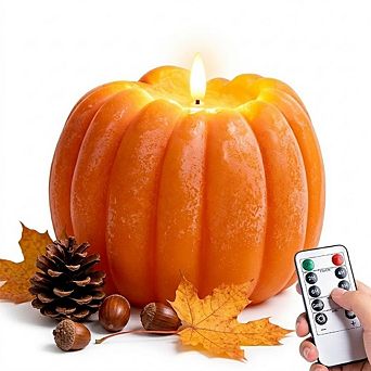 Large Flameless Pumpkin Candle, Orange Fall Home Décor