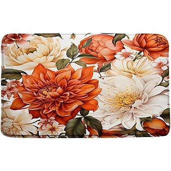 Floral Bath Mat, Memory Foam, Non-Slip, Absorbent Rustic Design